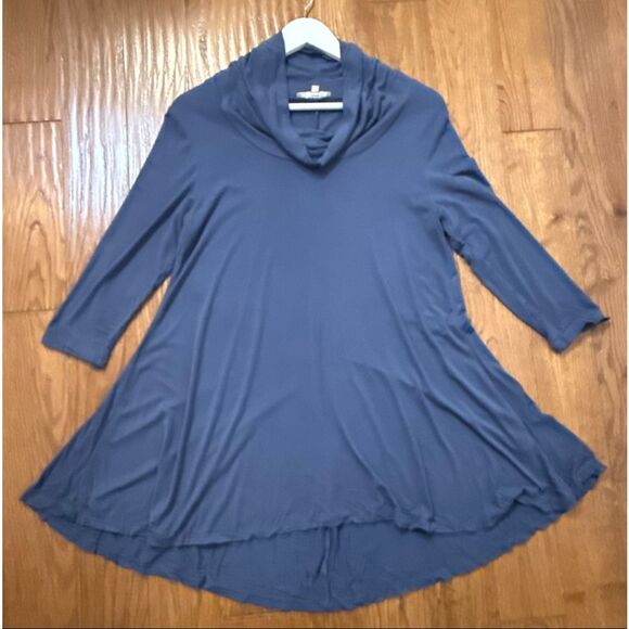 Joan Vass Studio navy blue cowl neck tunic blouse M - Picture 8 of 8